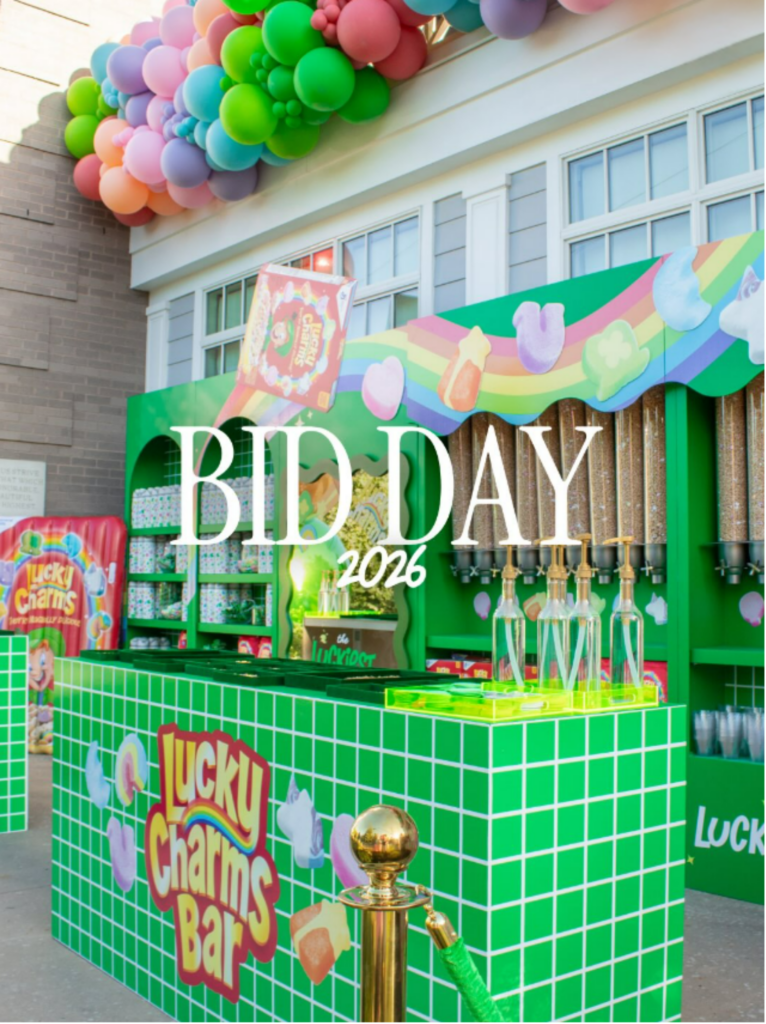 Image of Bid Day to illustrate brand activations, backdrops, and balloon collaborations.
