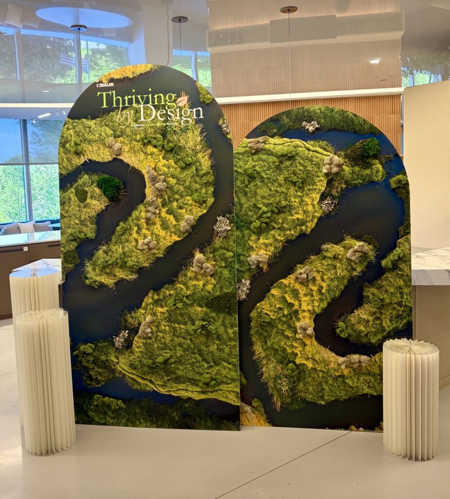 Bialek's "Thriving by Design" installation of custom 3D backdrops.